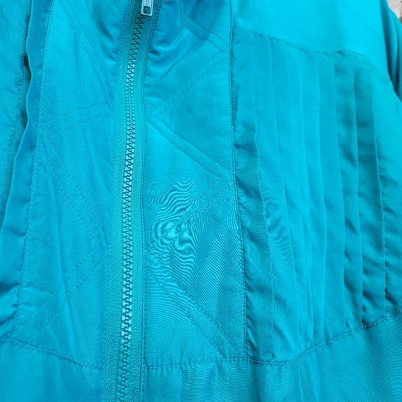 Vintage 90's 100% Silk Bright Turquoise Full Zip Retro Athleisure Jacket - Picture 10 of 16